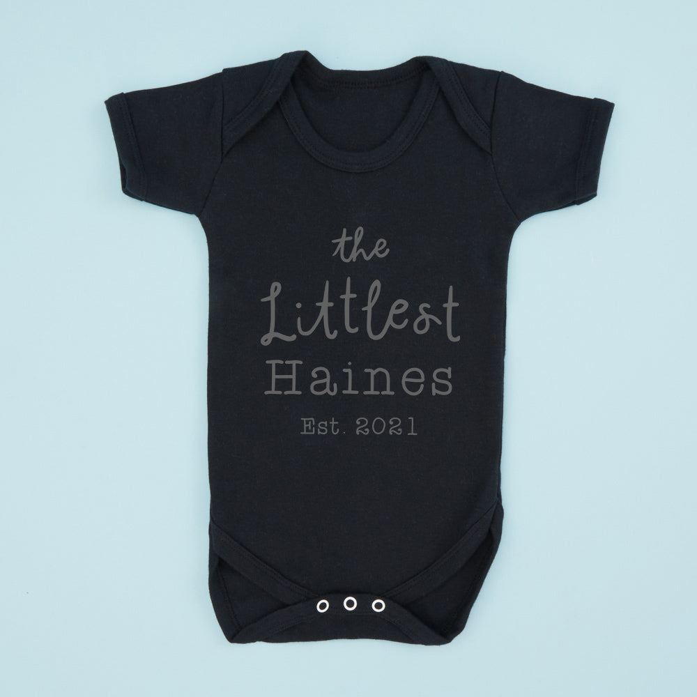 Personalised Black 'The Littlest' Bodysuit