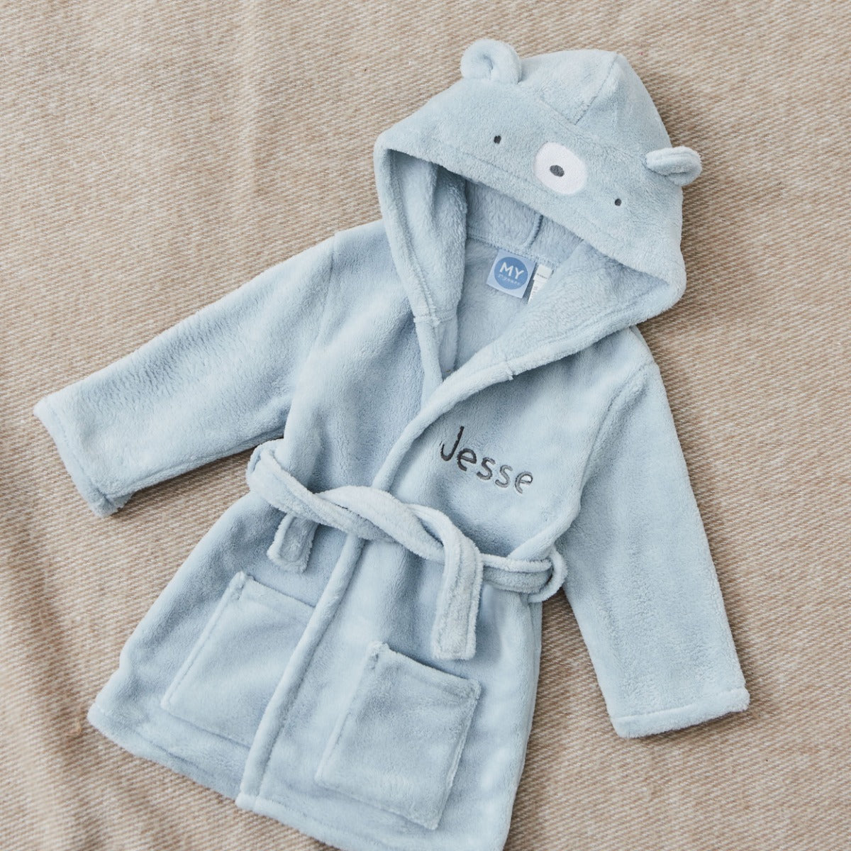Personalised Blue Bear Fleece Robe 