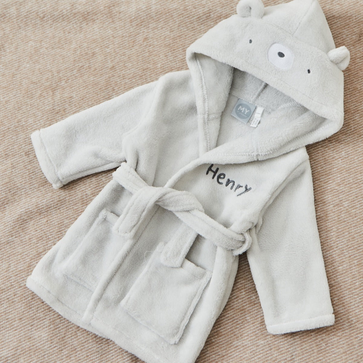 Personalised Grey Bear Fleece Robe 