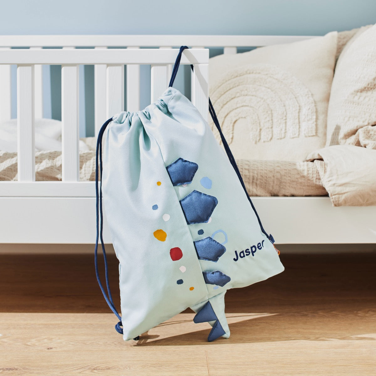 Personalised Colourful Dinosaur Print Drawstring Bag