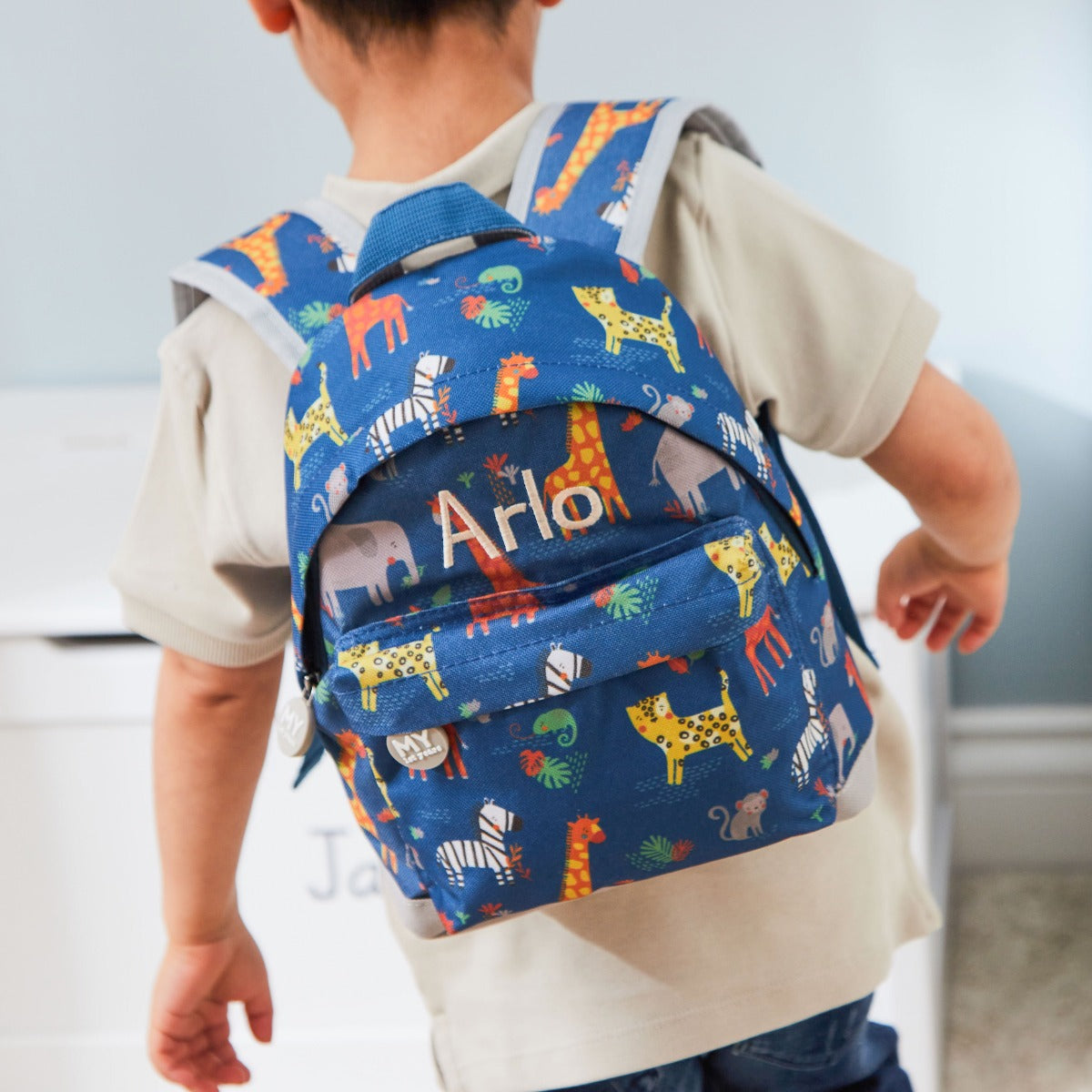 Personalised Navy Safari Print Classic Mini Backpack