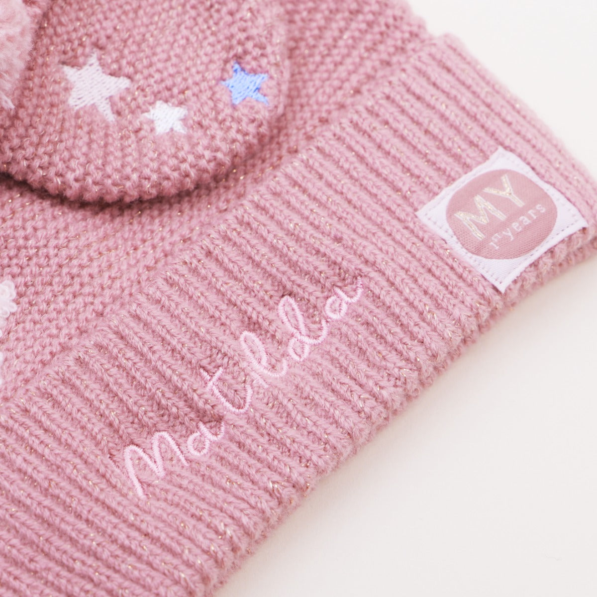 Personalised Pink Knitted Hat and Mittens Set