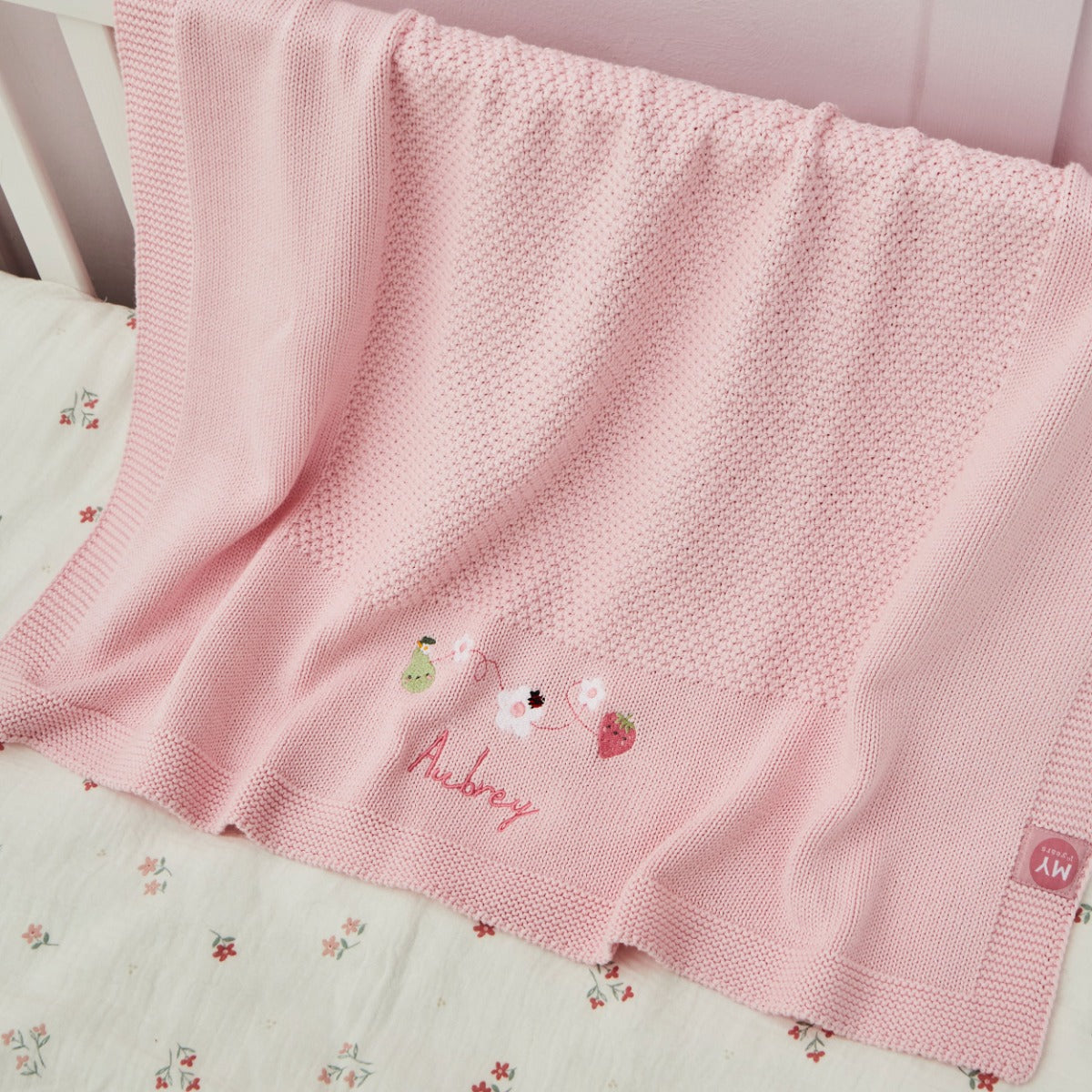 Personalised Fruit Floral Pink Knitted Shawl 