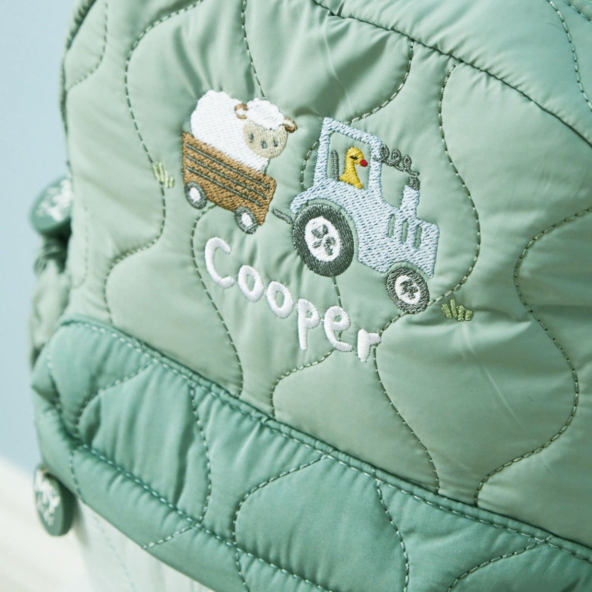 Personalised Sage Quilted Tractor Backpack