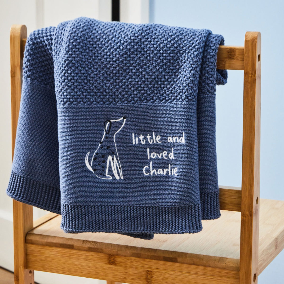 Personalised Dalmatian Mid Blue Knitted Shawl 