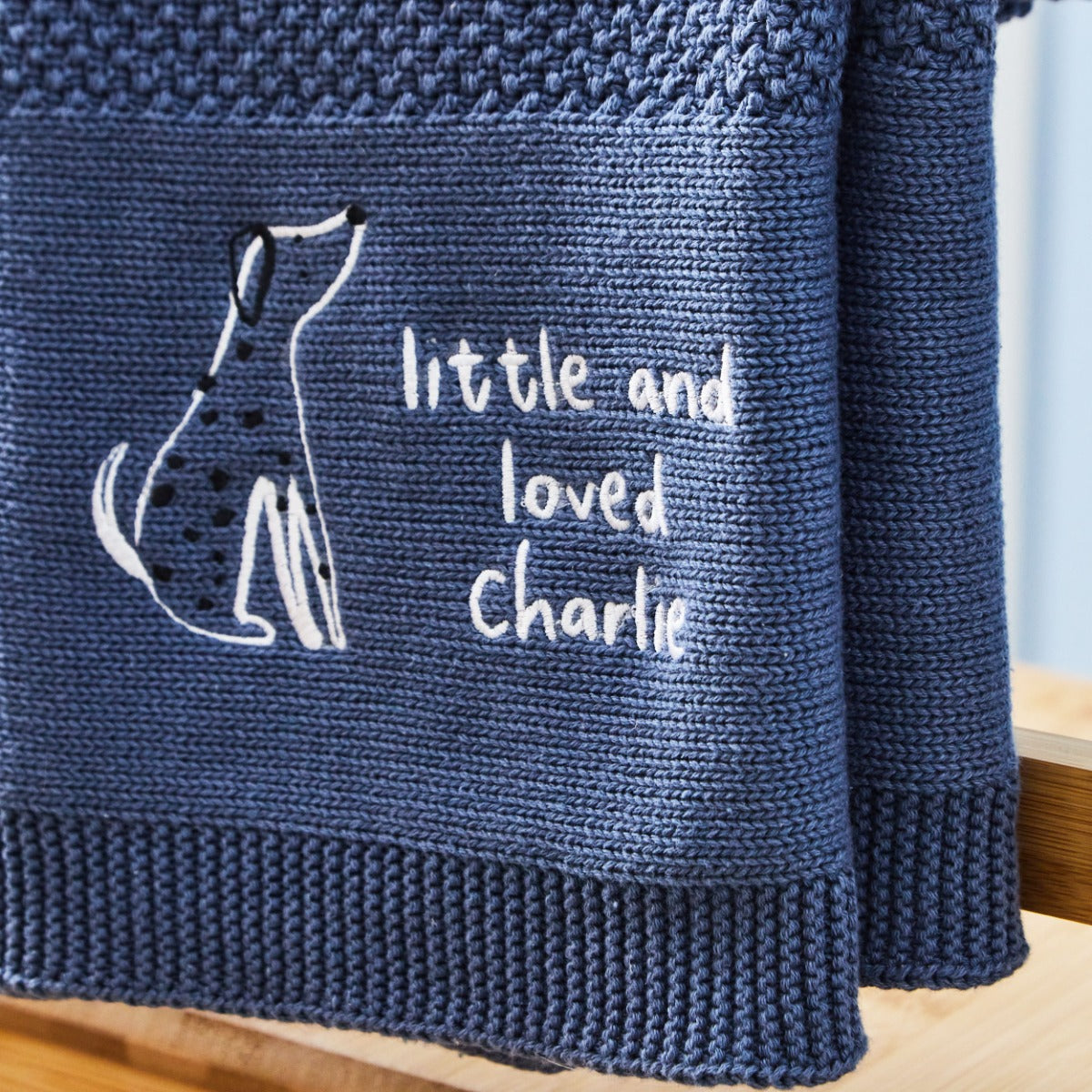 Personalised Dalmatian Mid Blue Knitted Shawl 