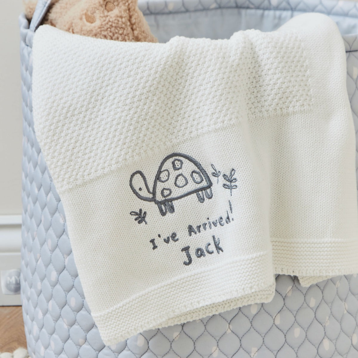 Personalised Cuddle Club Tortoise Ivory Knitted Shawl