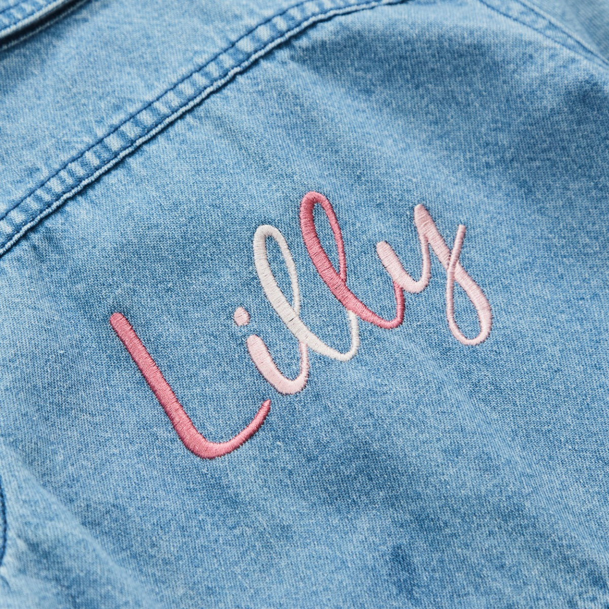 Personalised Pink Name Blue Denim Jacket 