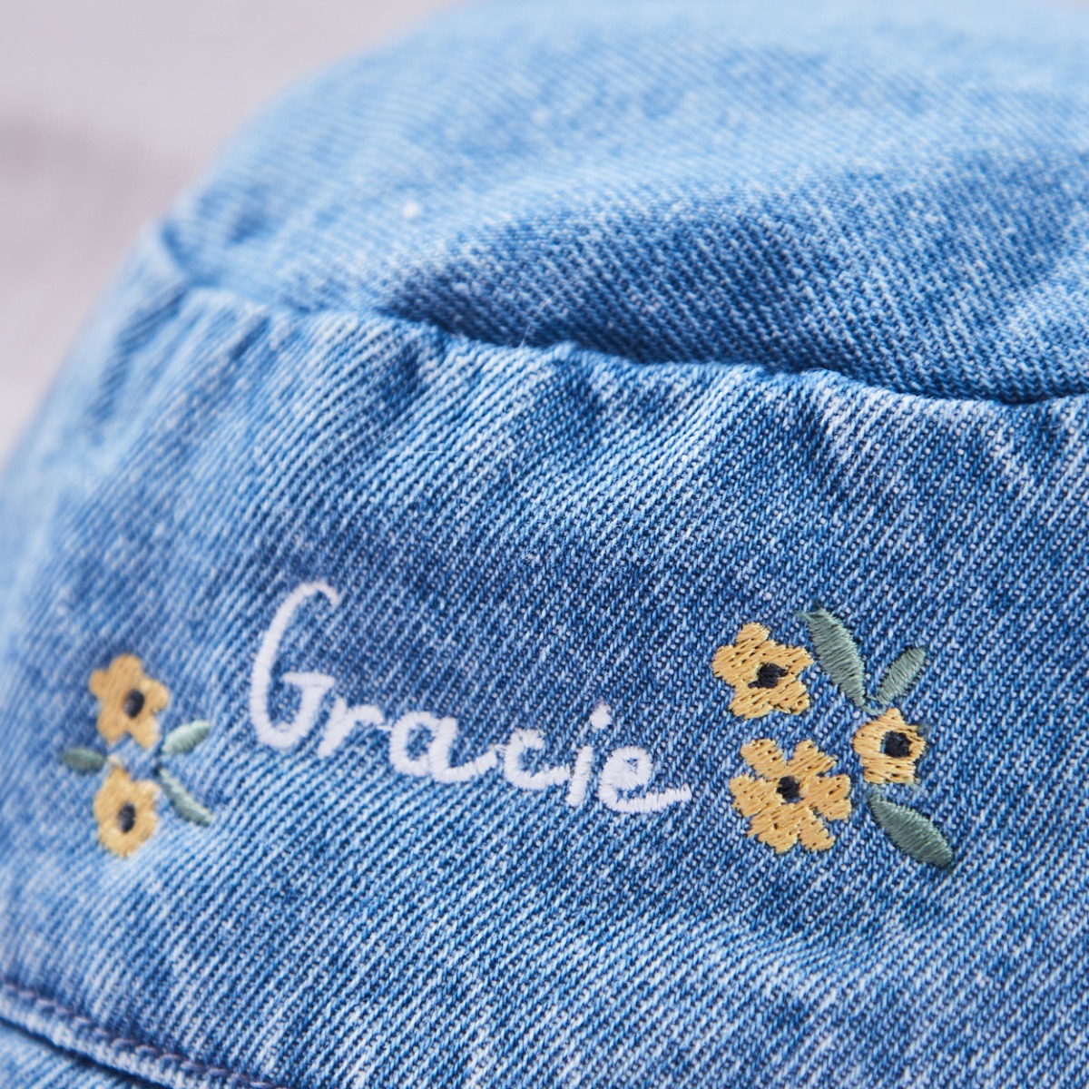 Personalised Yellow Floral Denim Bucket Hat 