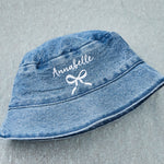 Personalised White Bow Denim Bucket Hat 