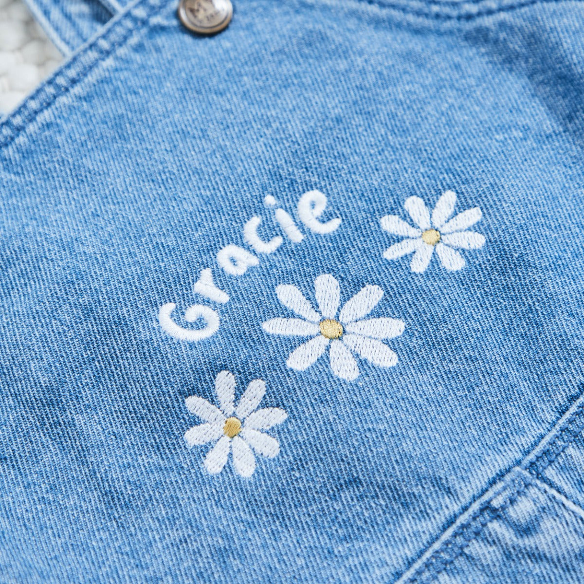 Personalised Three Daisy Denim Dungarees