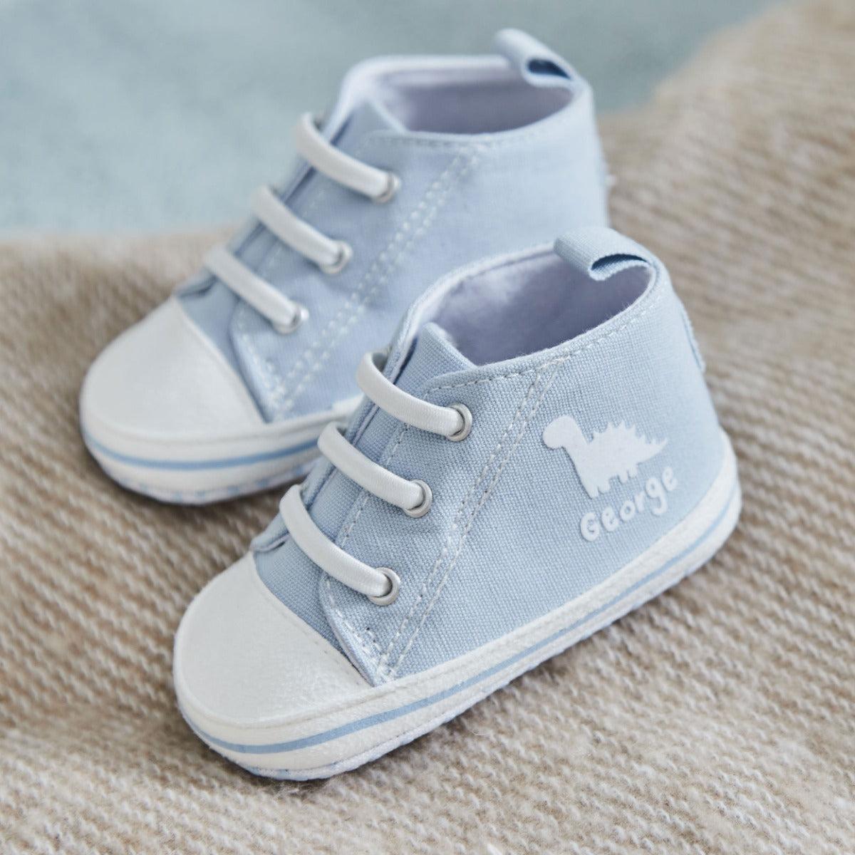 Personalised Dino Blue Baby High Top Trainers 