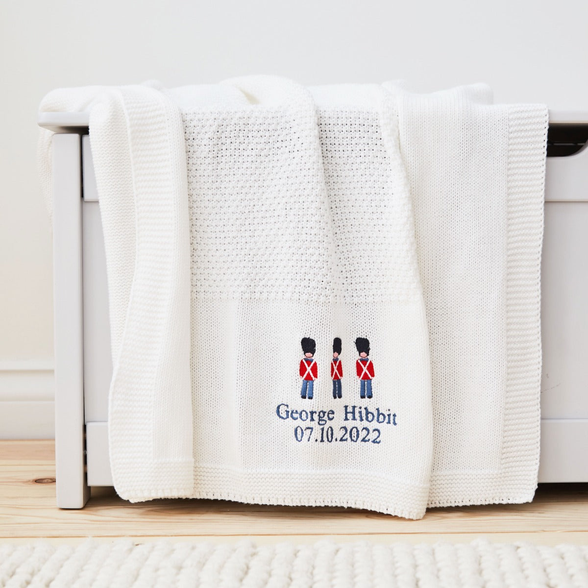 Personalised White London Design Baby Shawl