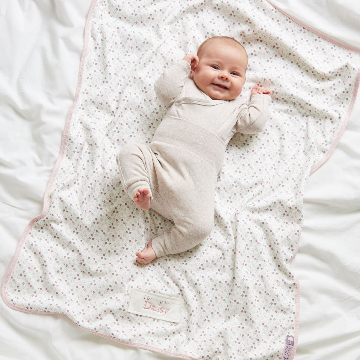 Personalised Floral Print Organic Jersey Blanket 