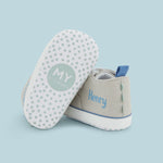 Personalised Grey Dinosaur Design Baby High Top Trainers