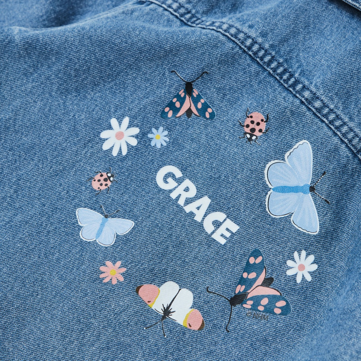 Personalised Natural History Museum™ Mini Beasts Wreath Denim Jacket