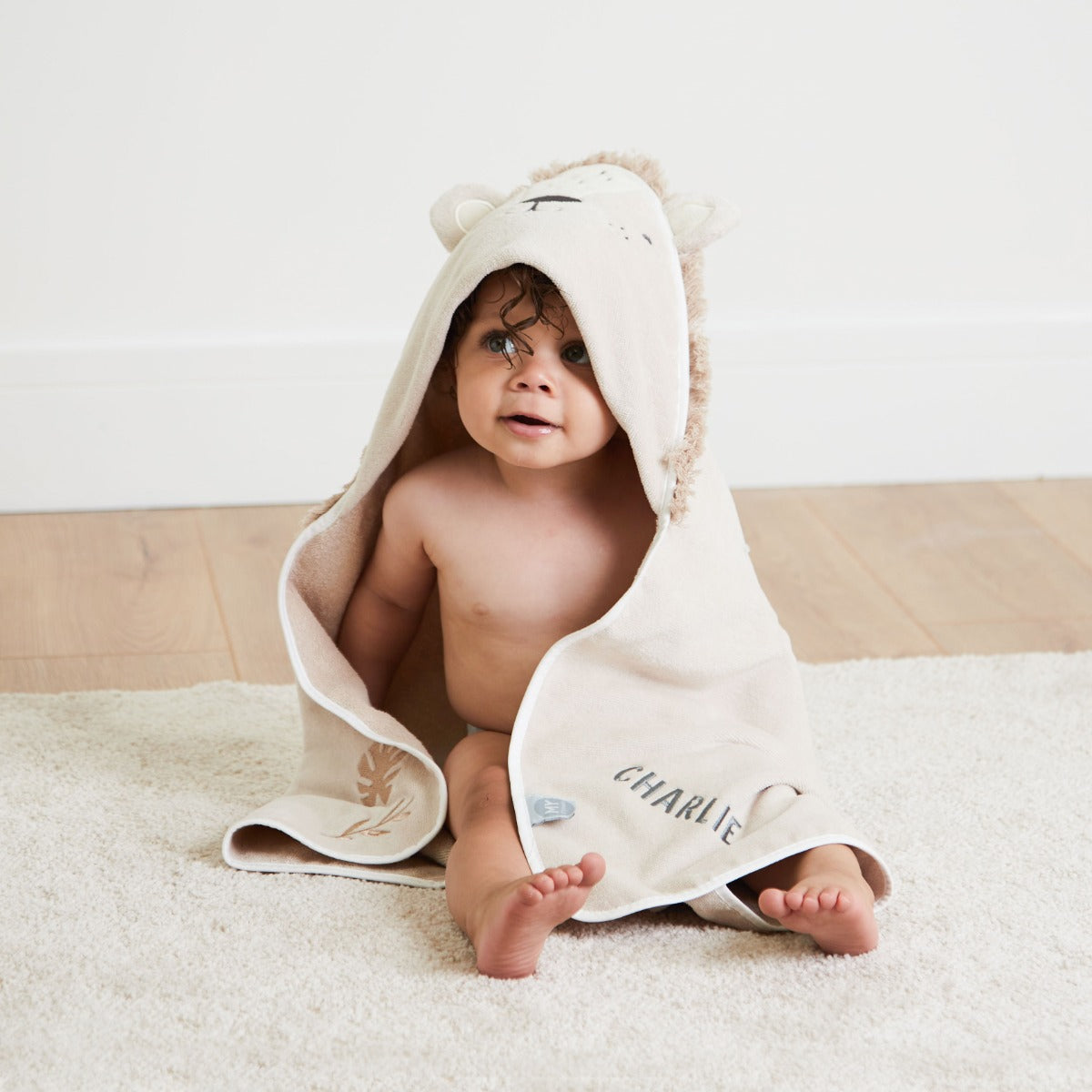 Personalised Cream Lion Hooded Towel