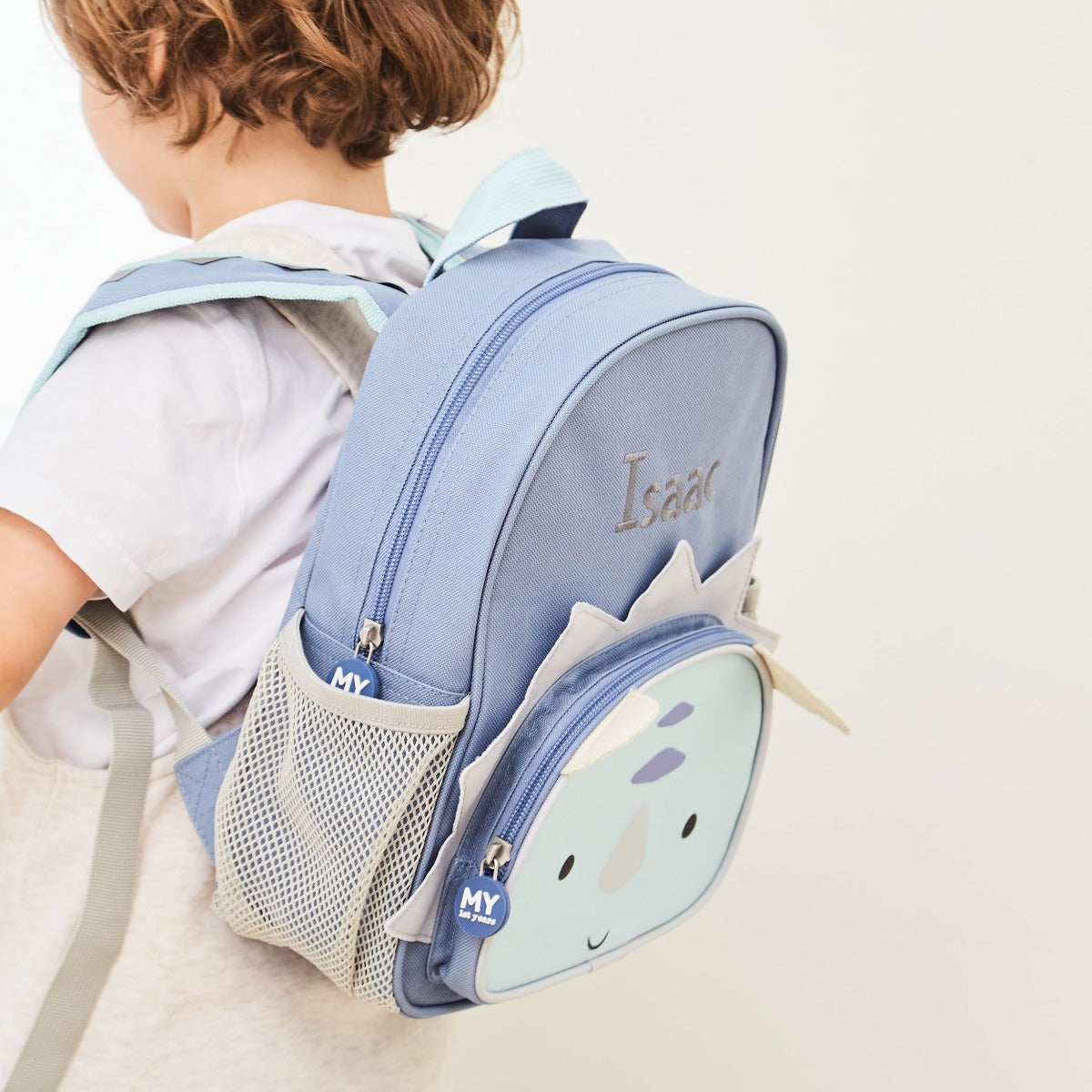 Personalised Blue Dinosaur Face Mini Backpack