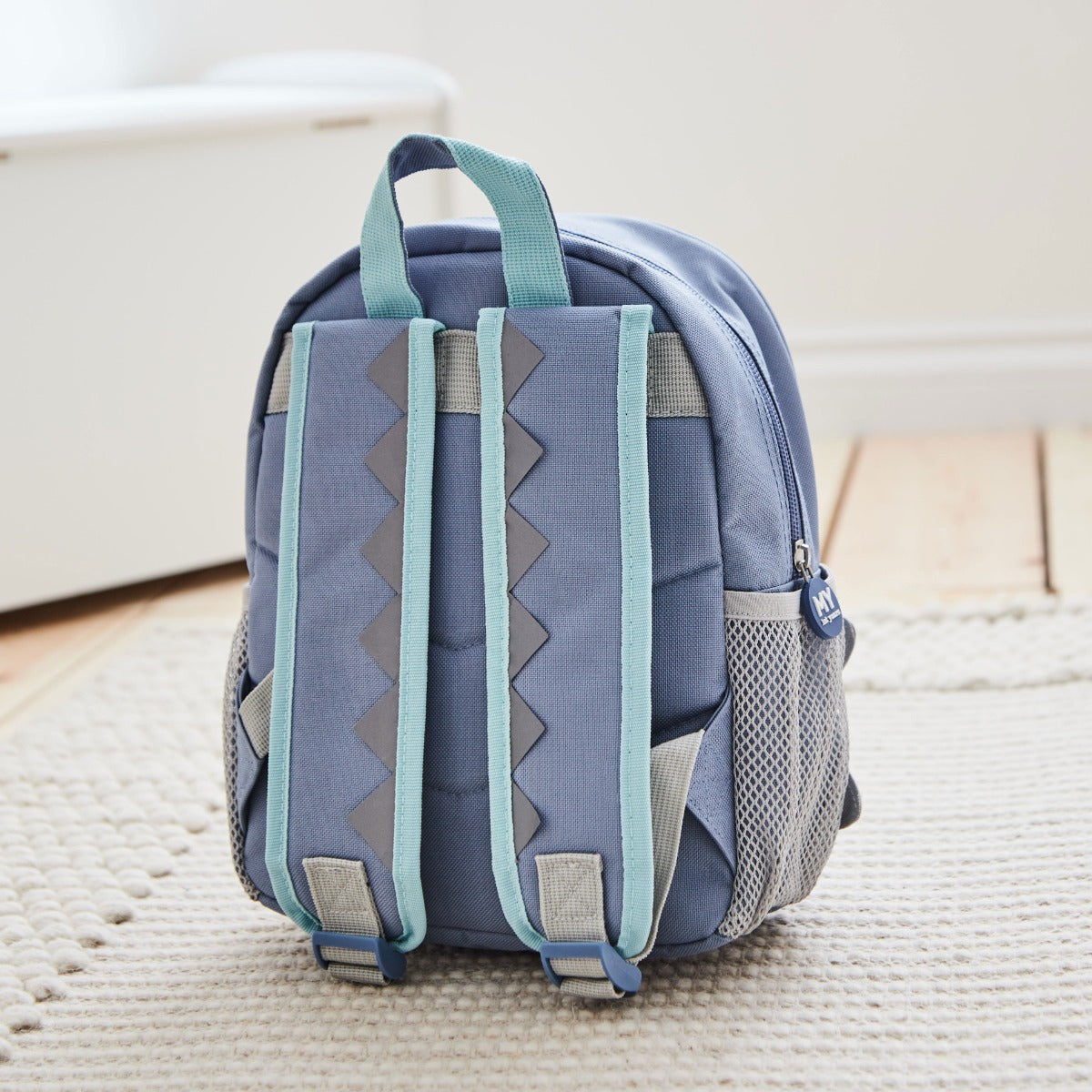 Personalised Blue Dinosaur Face Mini Backpack