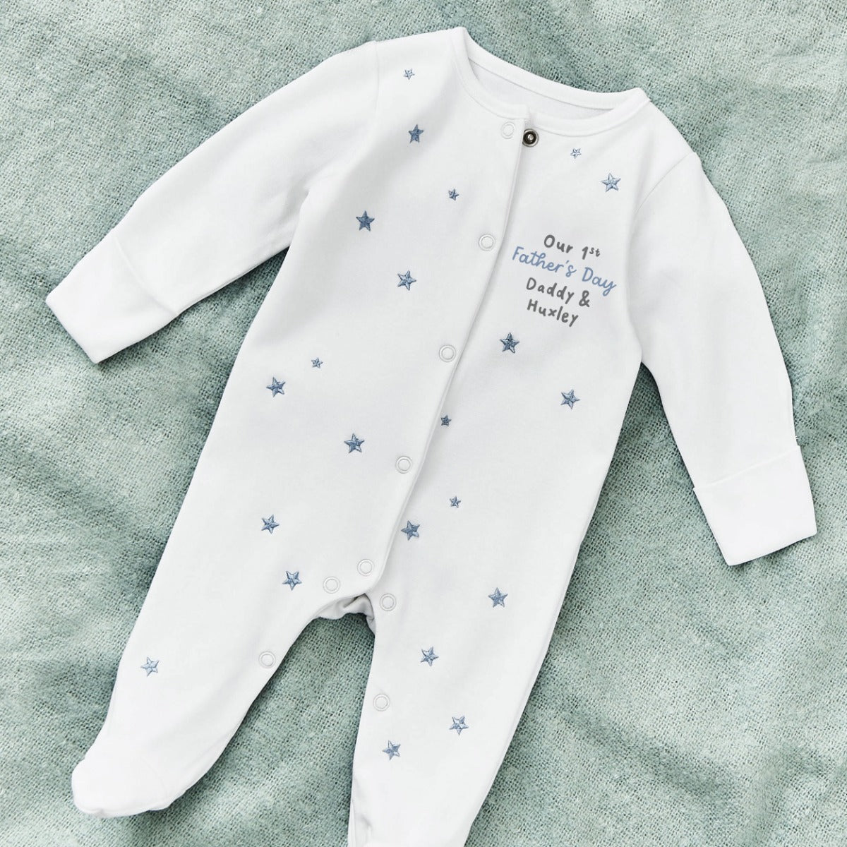 Personalised Our 1st Father's Day Blue Star Sleepsuit 