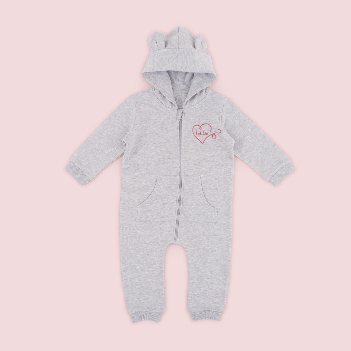 Personalised Heart Design Grey Jersey Onesie
