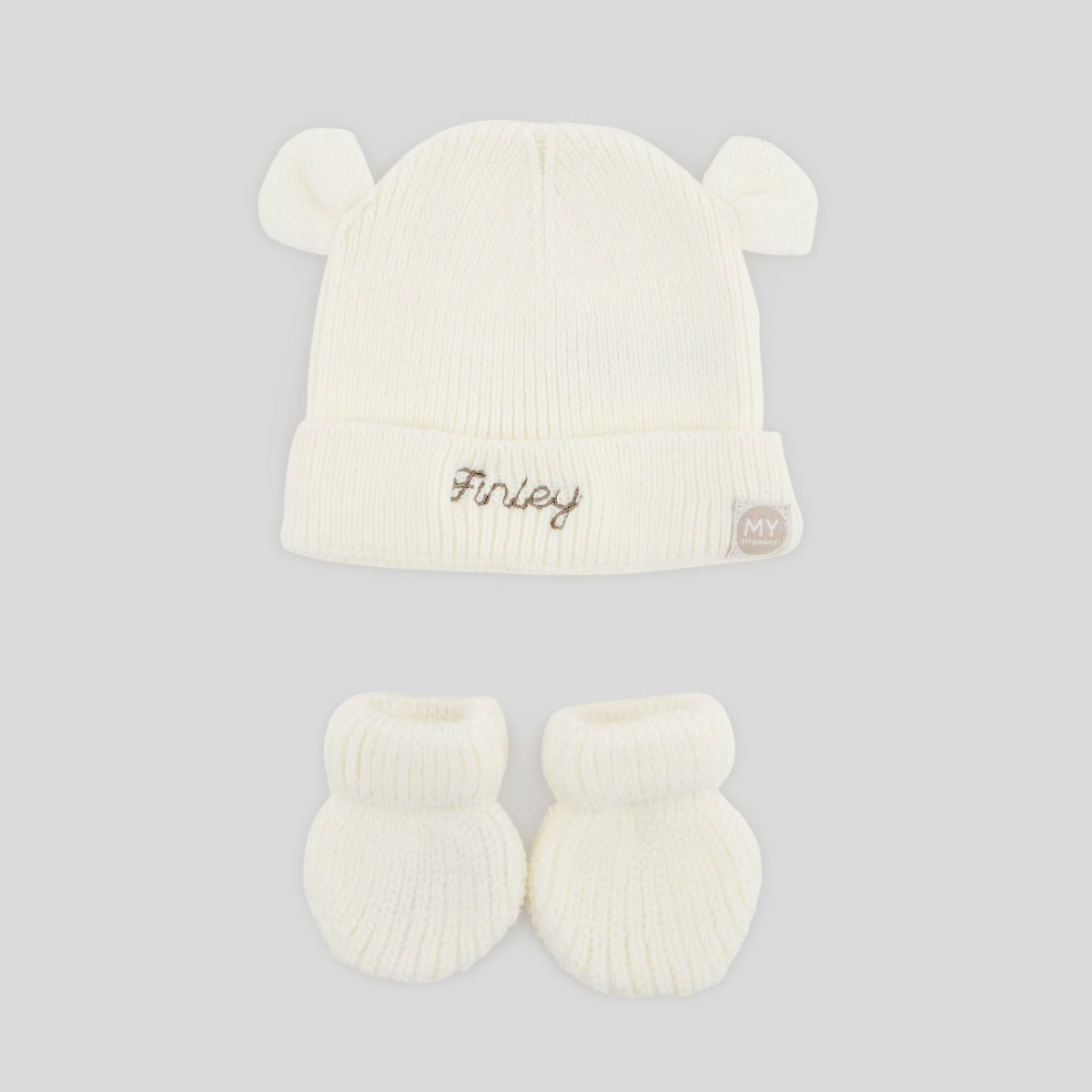 Personalised Cream Hat & Mitten Set