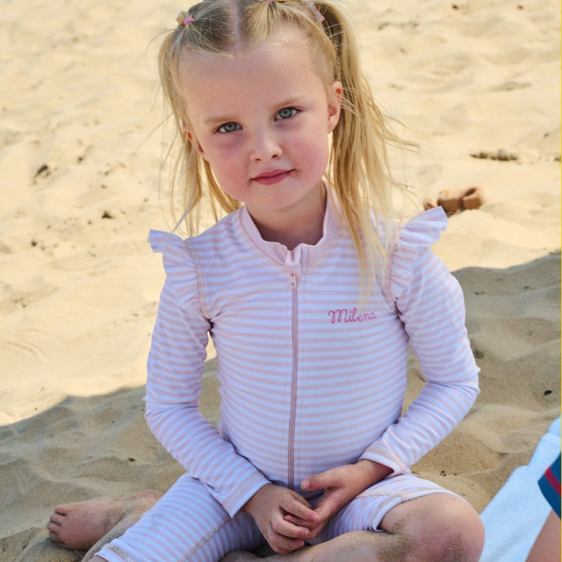 Personalised Pink Stripe All-in-One Swimsuit
