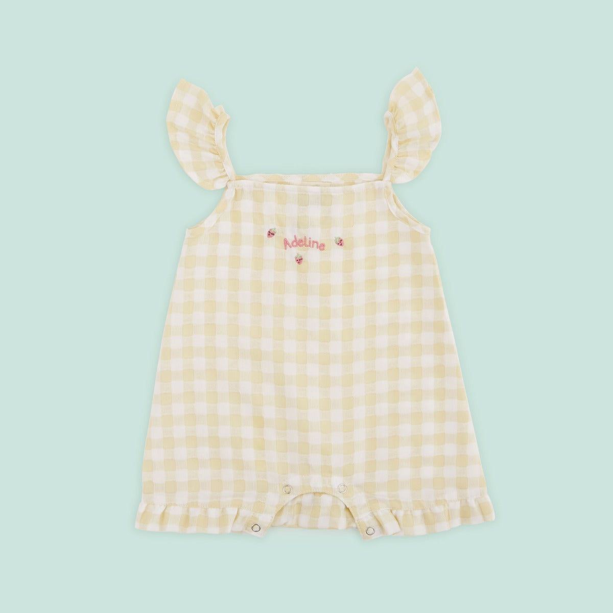Personalised Cream and Yellow Plaid Romper by VIGNETTE