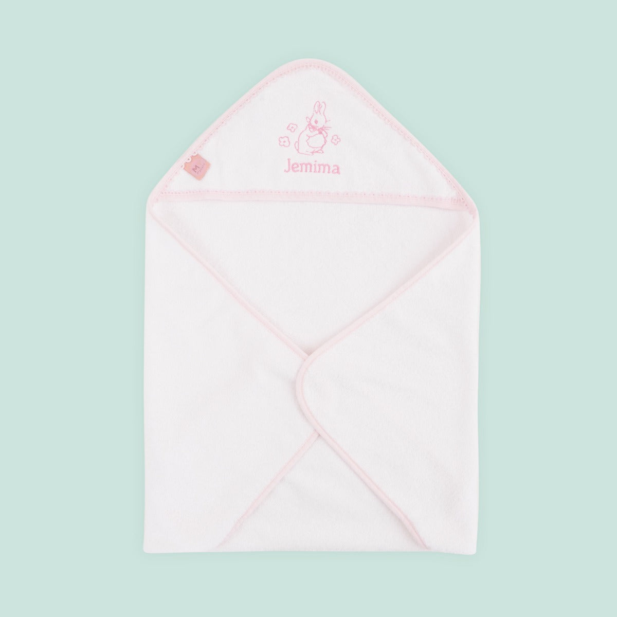 Personalised Pink Picot Trim Flopsy Bunny Hooded Towel