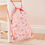 Personalised Pink Safari Print Drawstring Bag