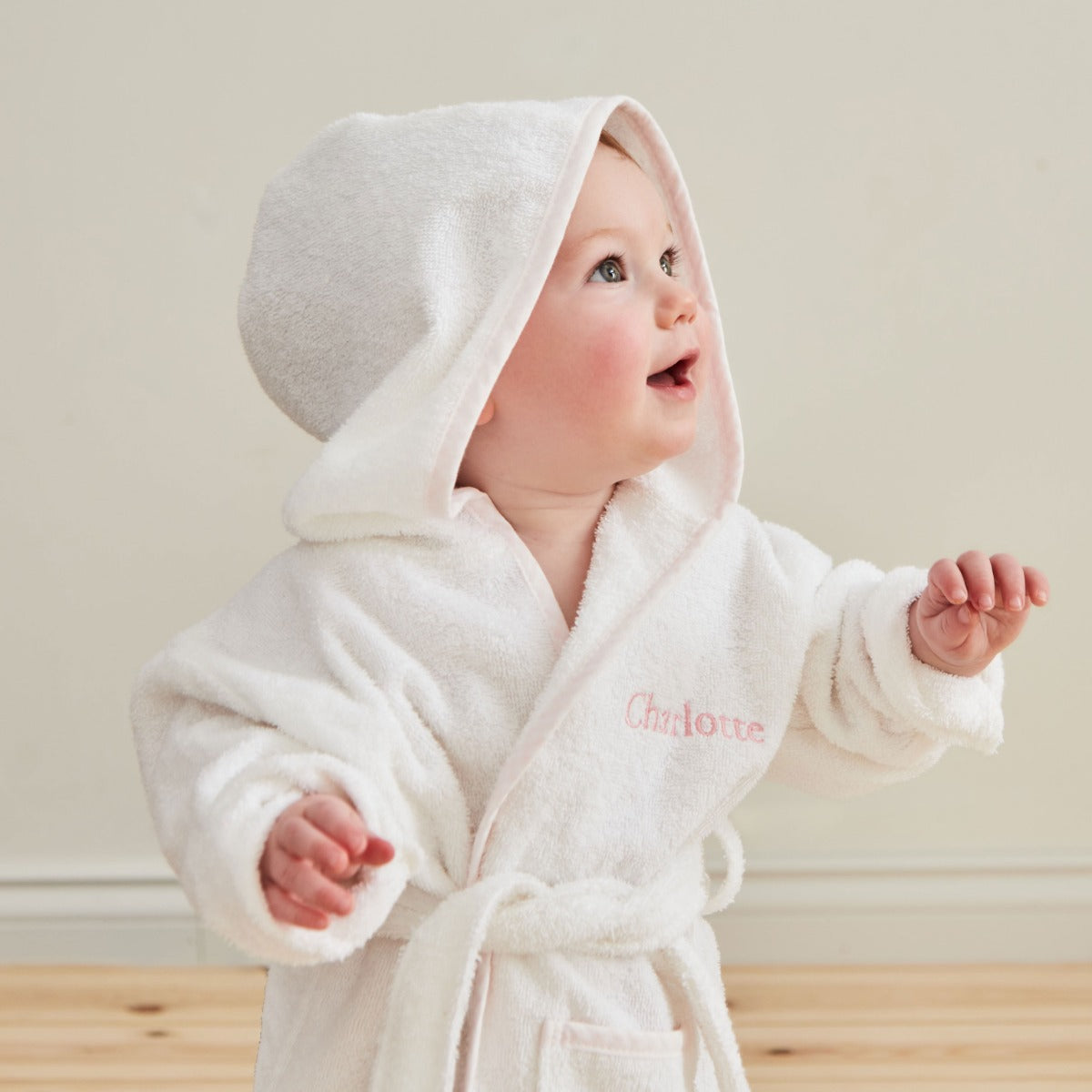 Personalised Pink Gingham Trim Towelling Robe