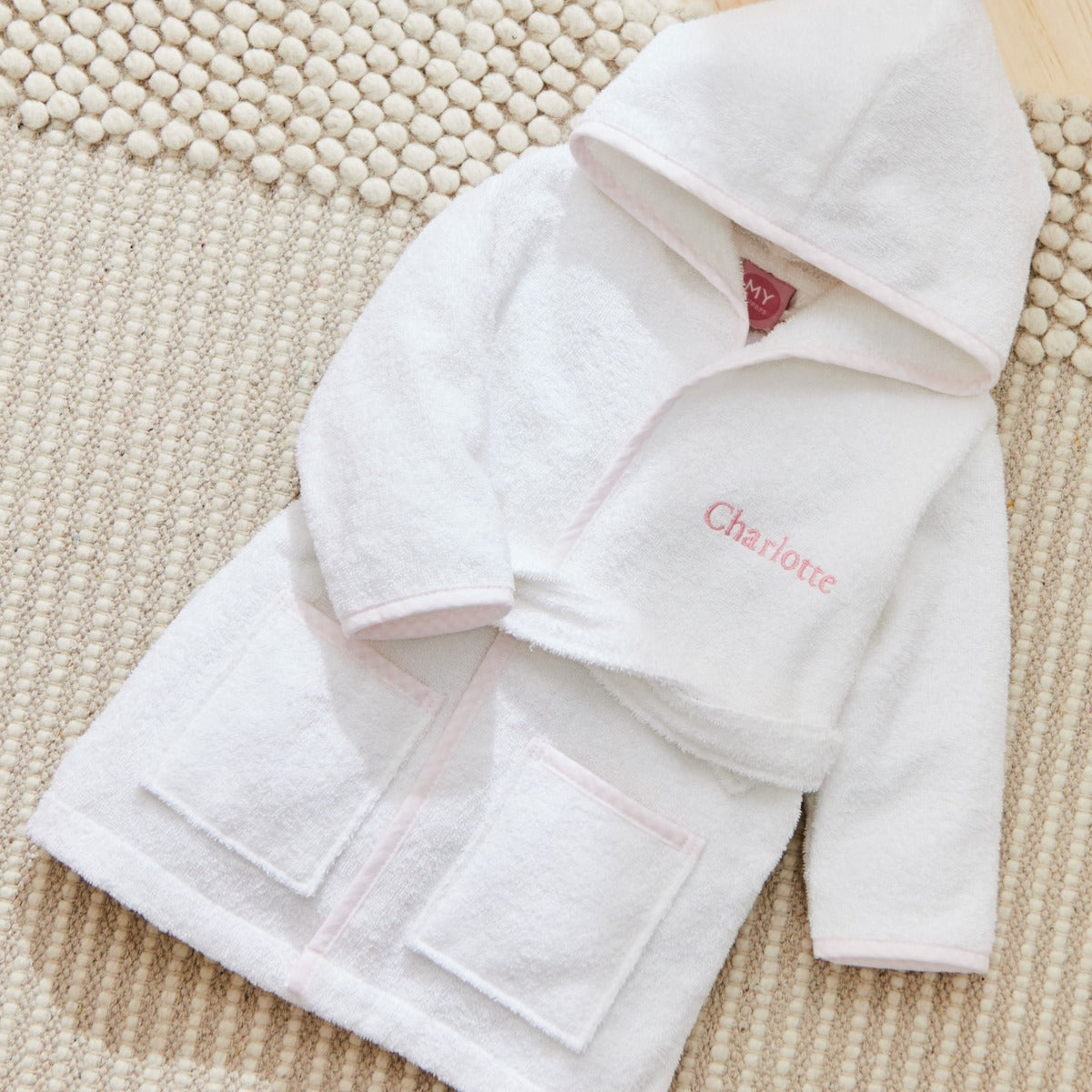 Personalised Pink Gingham Trim Towelling Robe