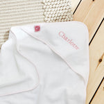 Personalised Pink Gingham Trim Small Hooded Towel