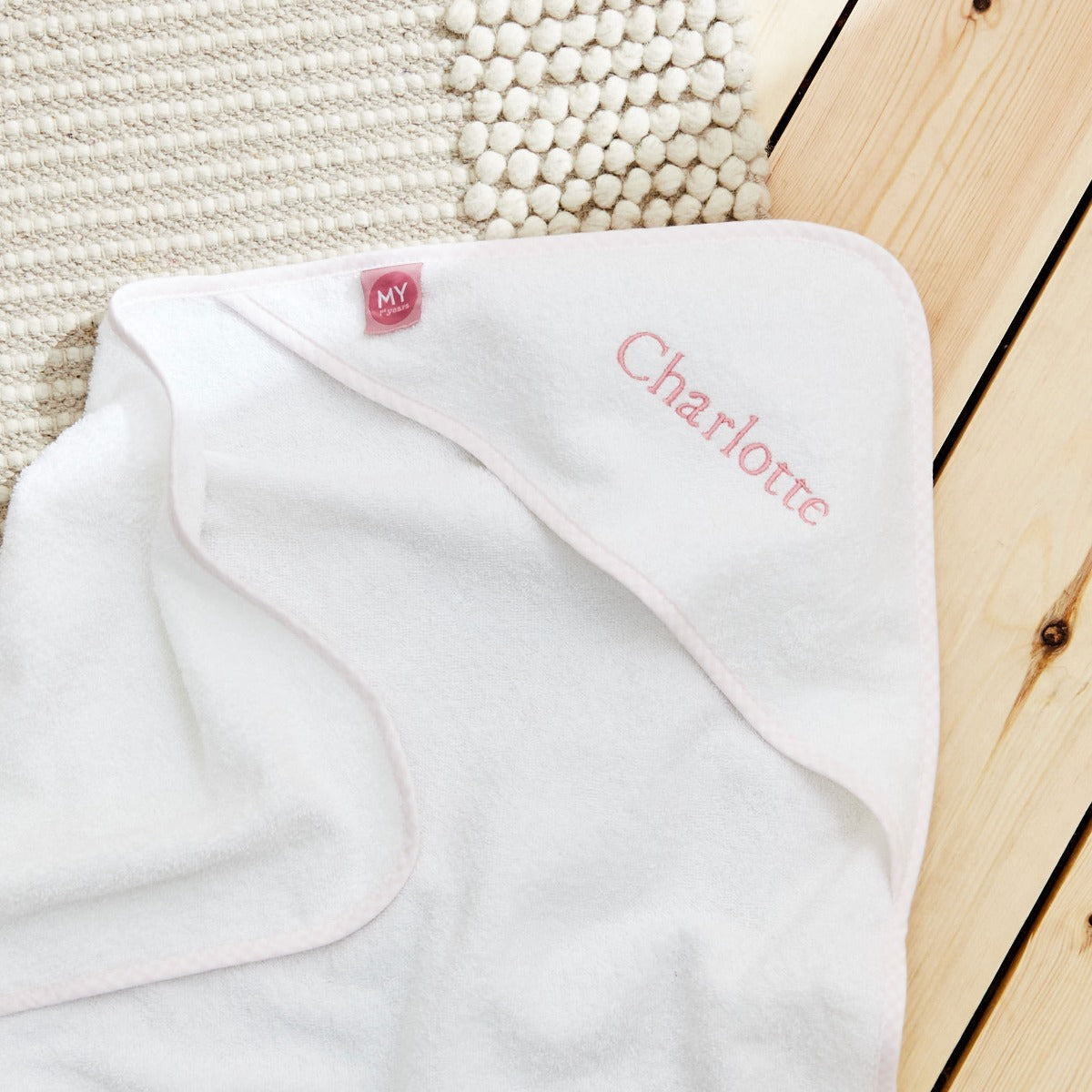 Personalised Pink Gingham Trim Small Hooded Towel