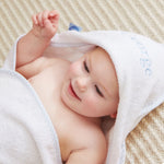 Personalised Blue Gingham Trim Small Hooded Towel