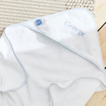 Personalised Blue Gingham Trim Small Hooded Towel