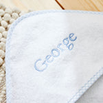 Personalised Blue Gingham Trim Small Hooded Towel