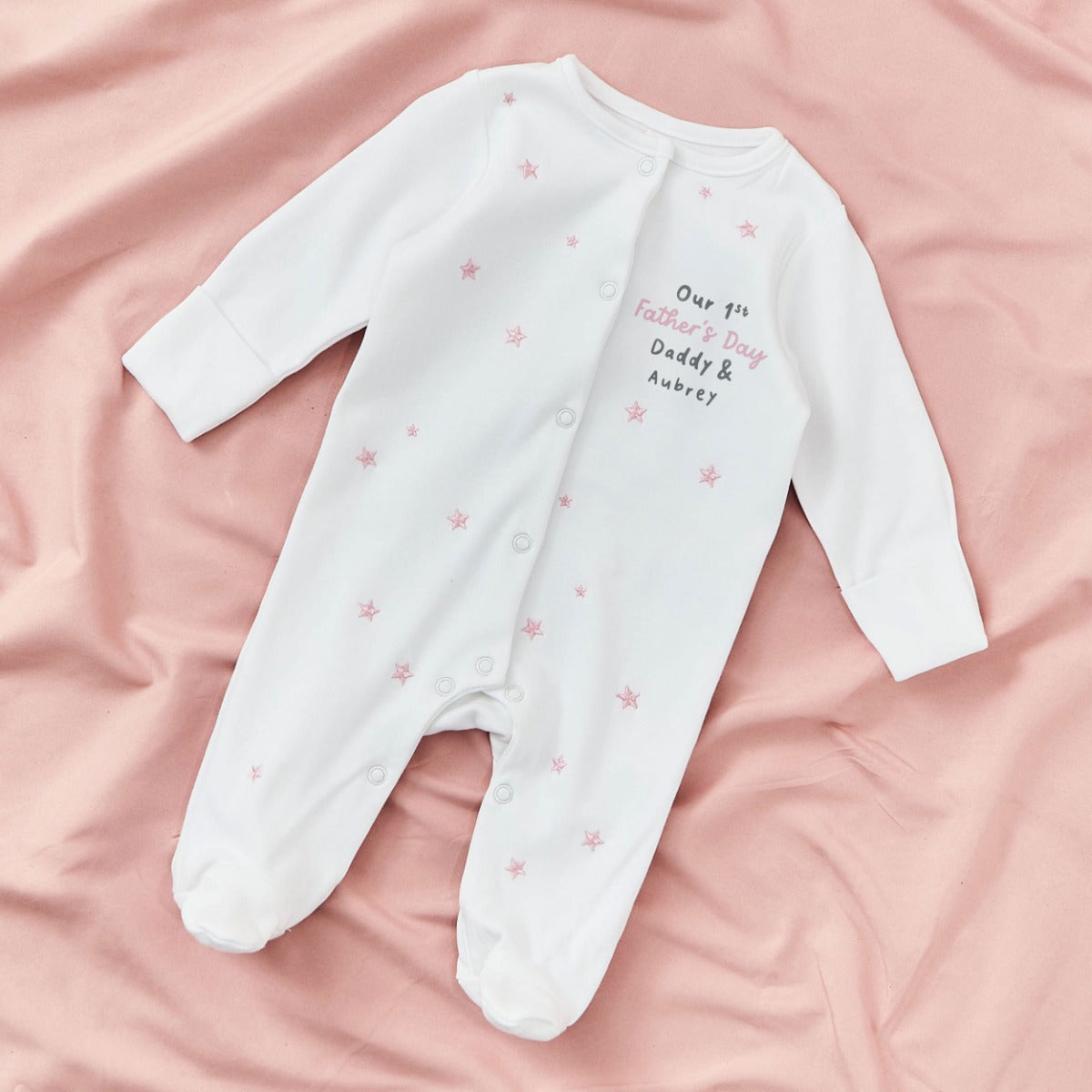Personalised Our 1st Father's Day Pink Star Sleepsuit 