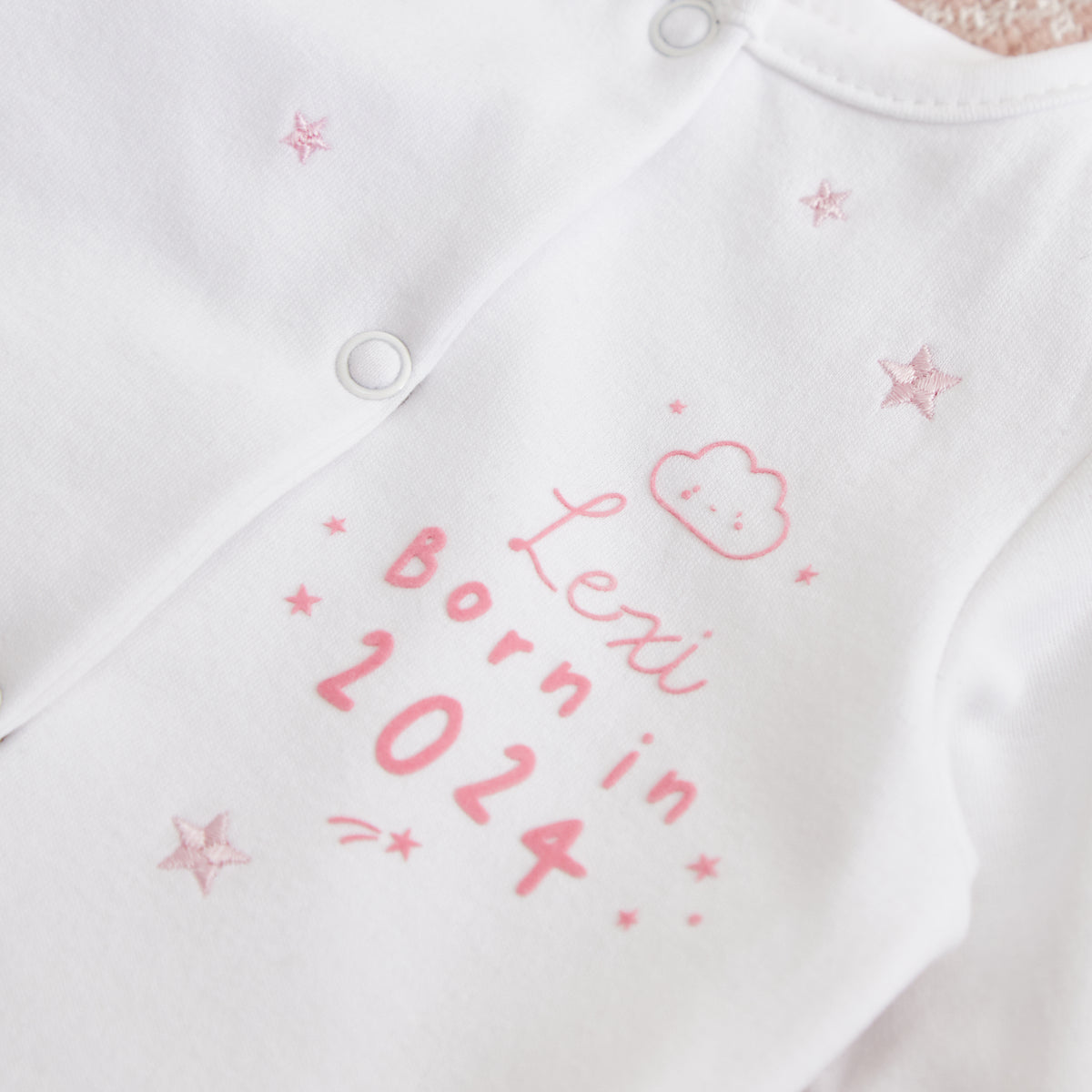 Personalised Born in 2024 Pink Star Design Sleepsuit