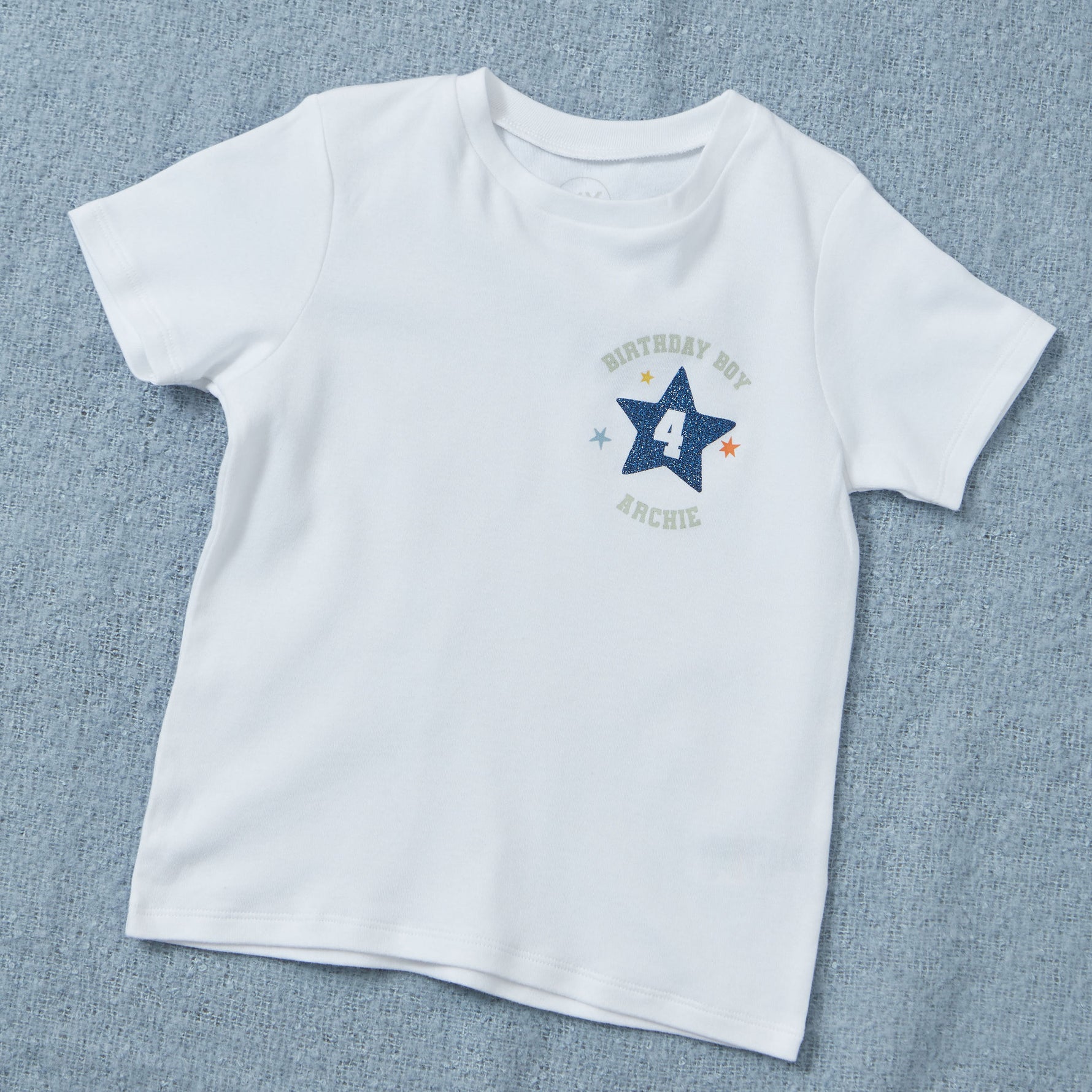 My Kids Personalised Birthday Boy Blue Star White T-Shirt