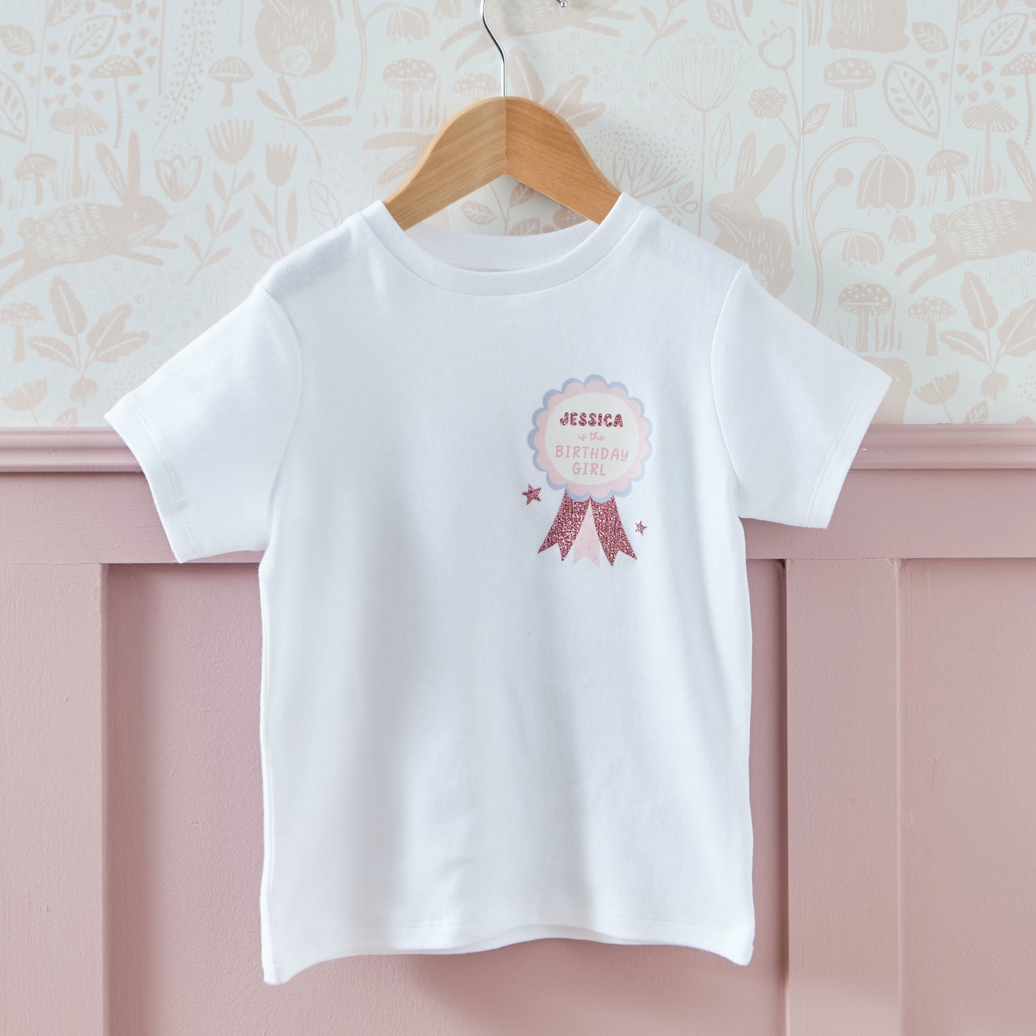 My Kids Personalised Birthday Girl Pink Ribbon White T-Shirt