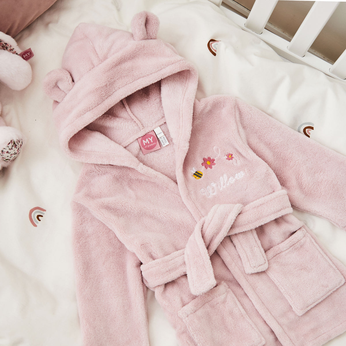 Personalised Bumblebee Design Pink Fleece Robe 