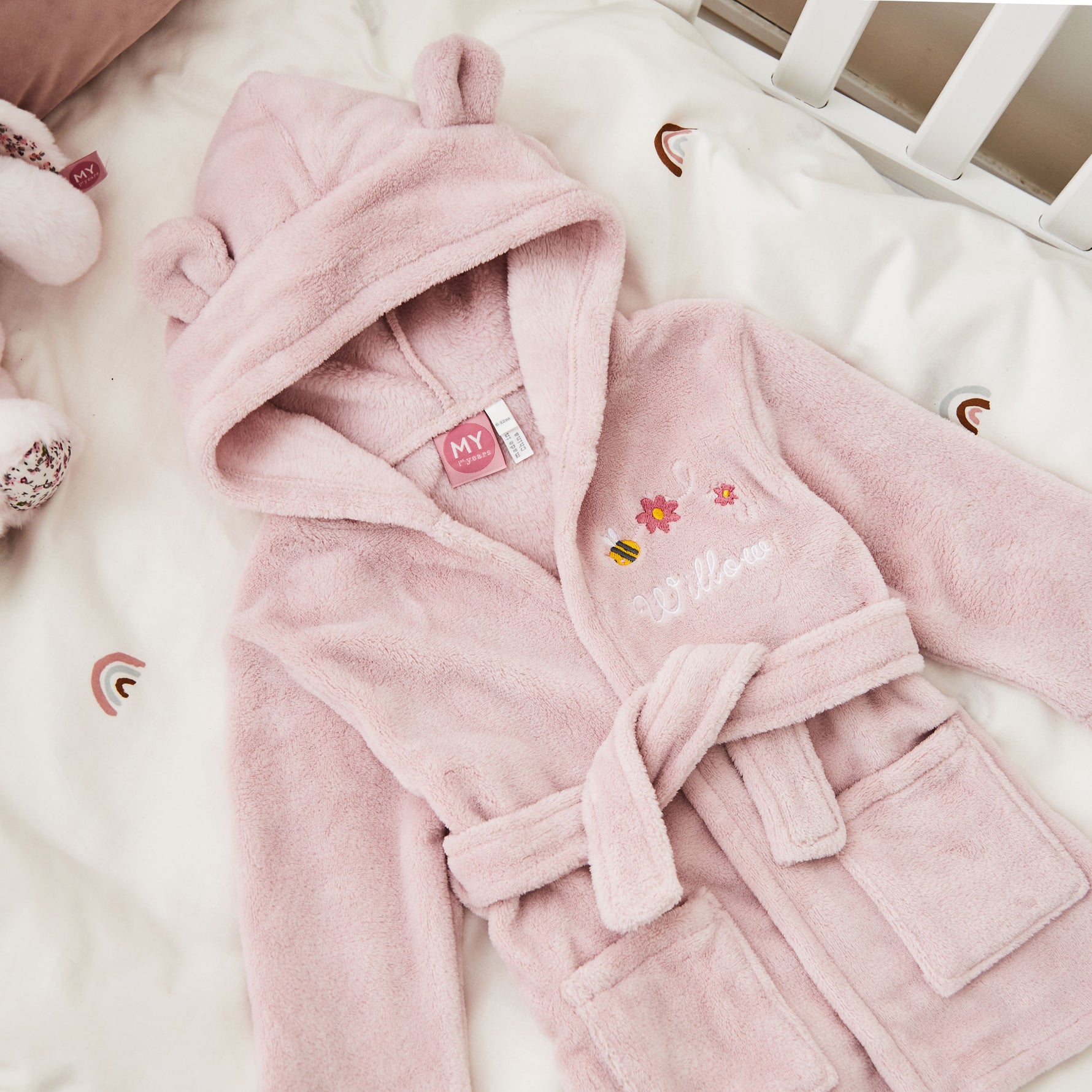Personalised Bumblebee Design Pink Fleece Robe 