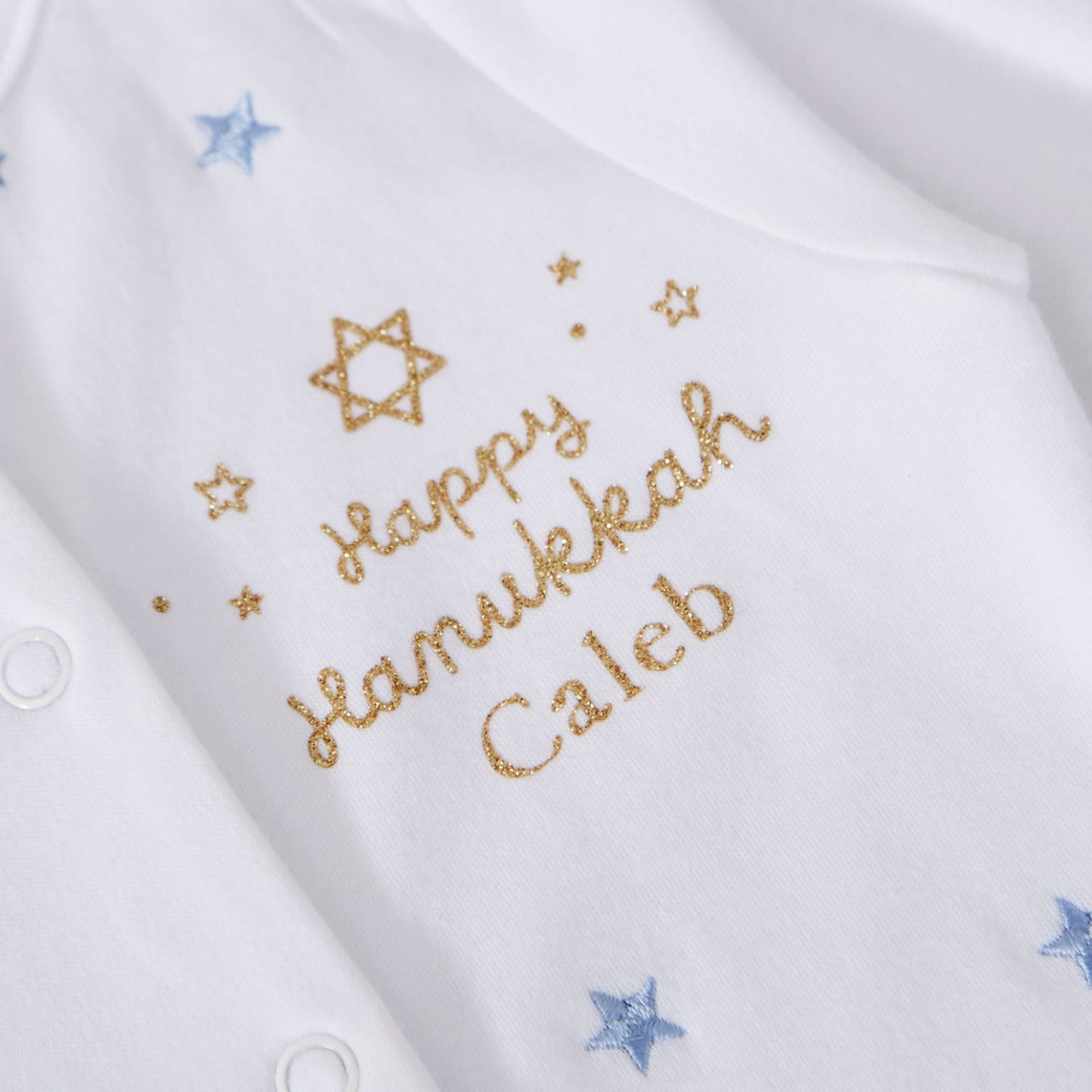 Personalised 'Happy Hanukkah' Blue Star Sleepsuit