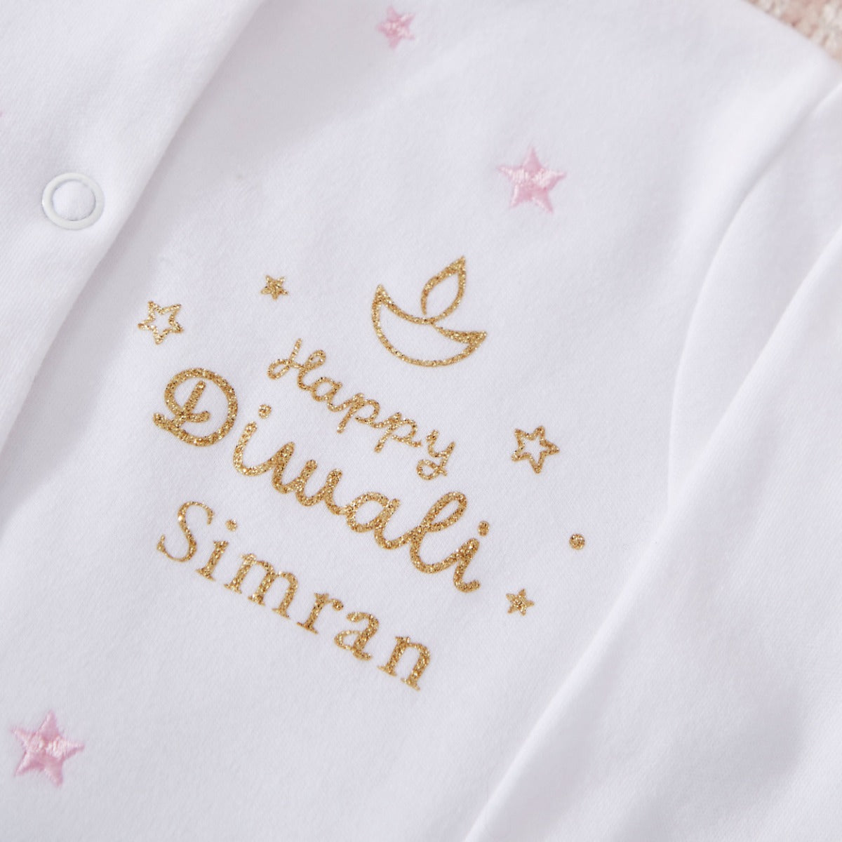 Personalised 'Happy Diwali' Pink Star Sleepsuit
