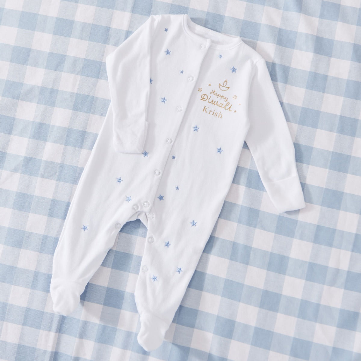 Personalised 'Happy Diwali' Blue Star Sleepsuit