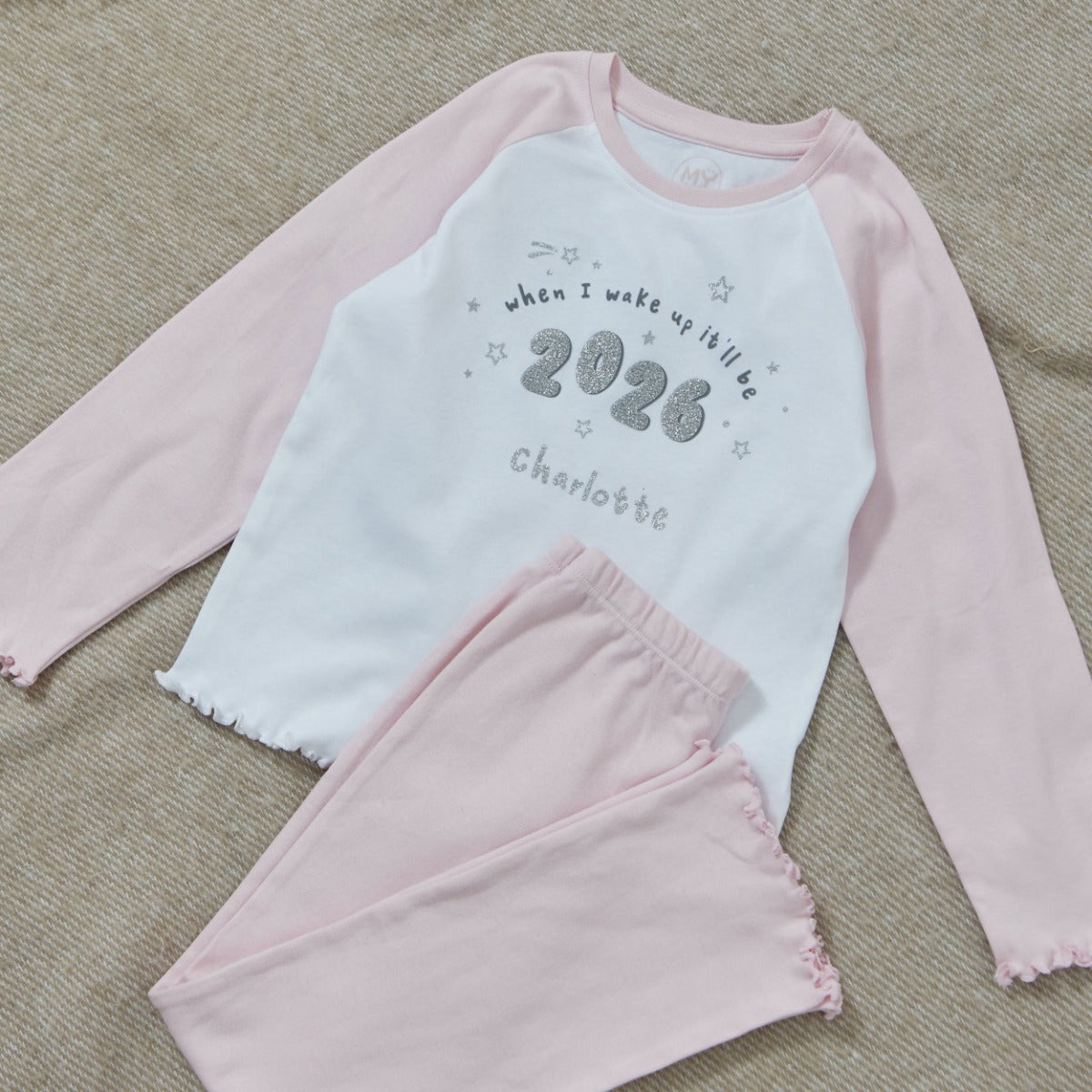 Personalised 2026 New Year Pink Jersey Pyjamas 