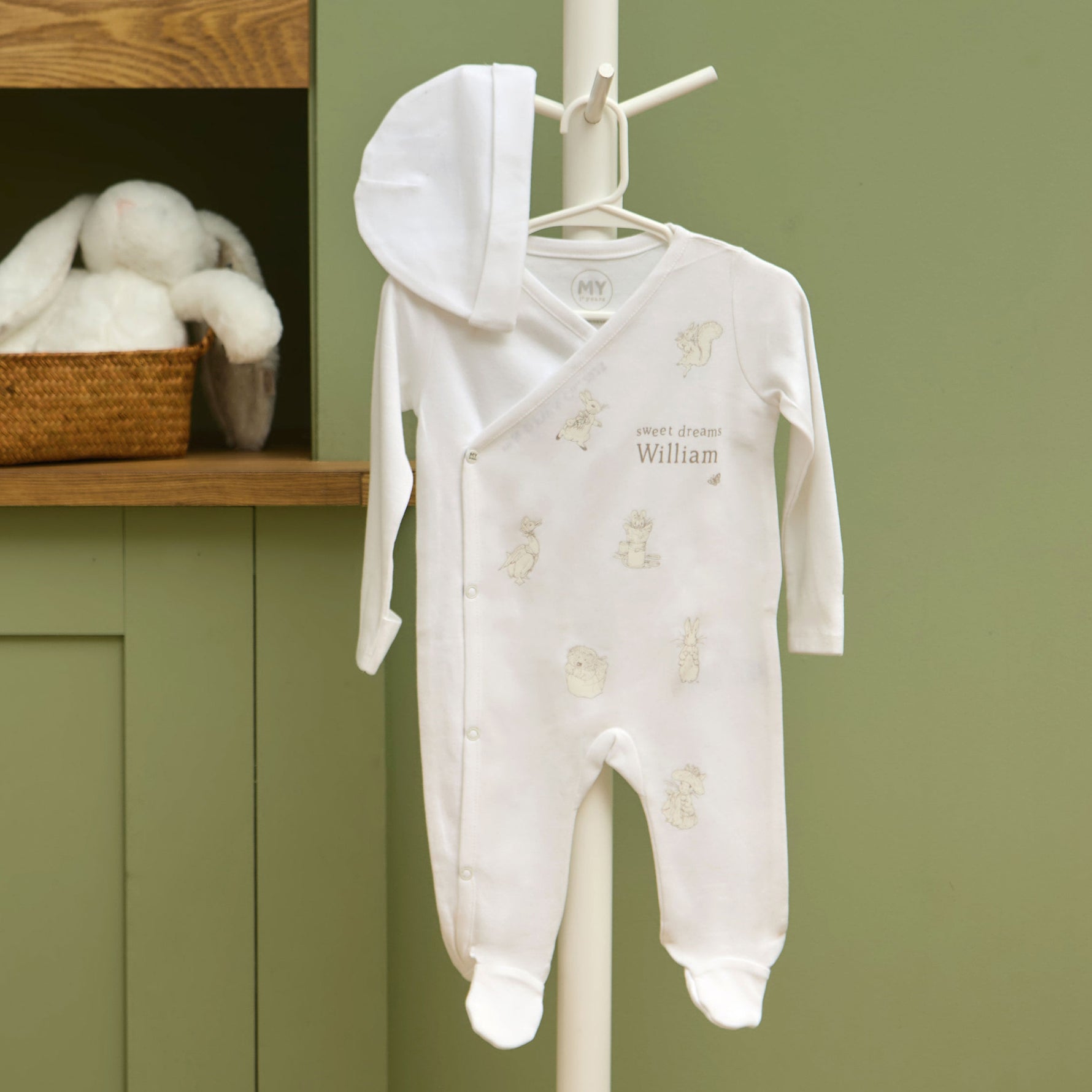 Personalised Peter Rabbit™ Wrap Sleepsuit & Hat Set 