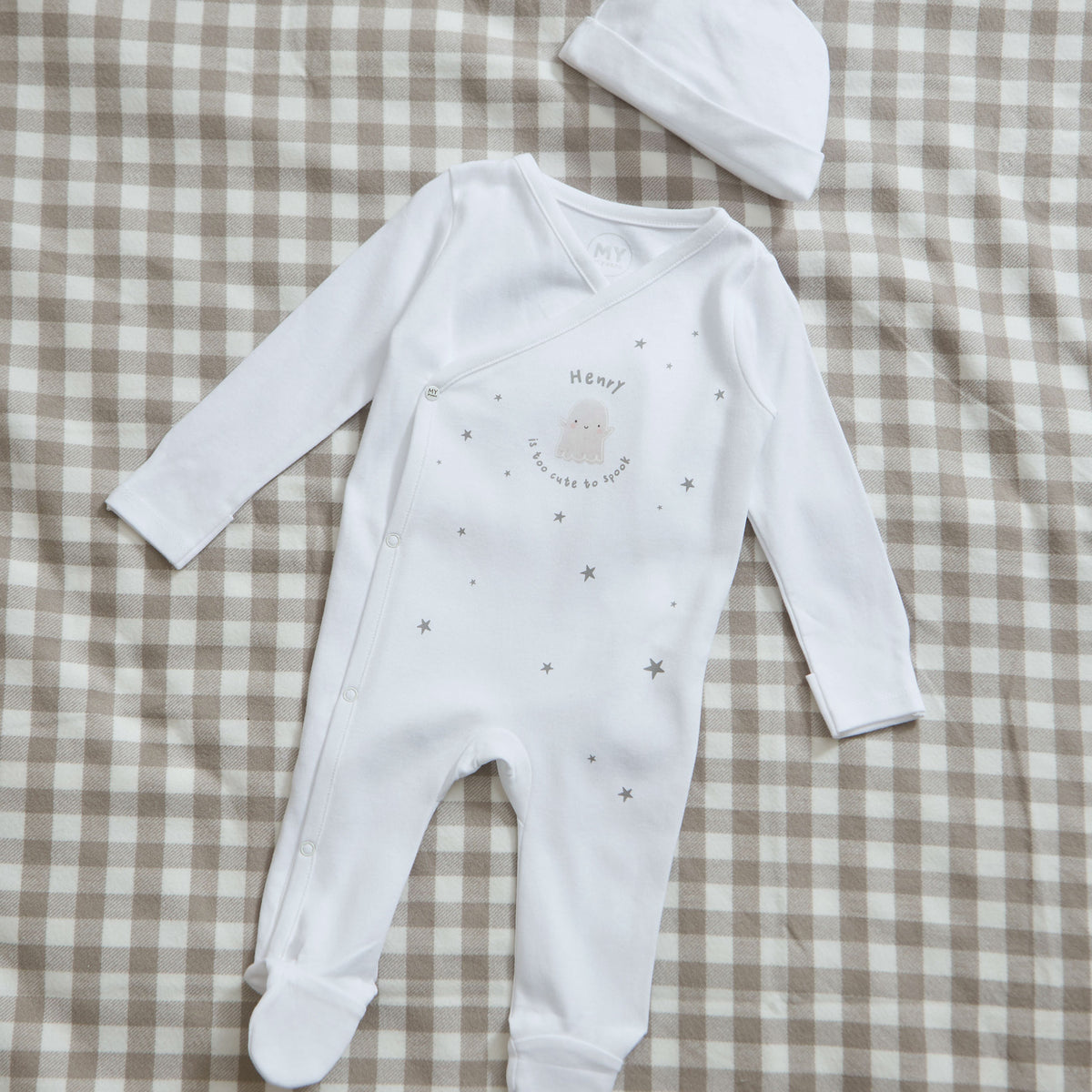 Personalised Too Cute To Spook Wrap Sleepsuit & Hat Set
