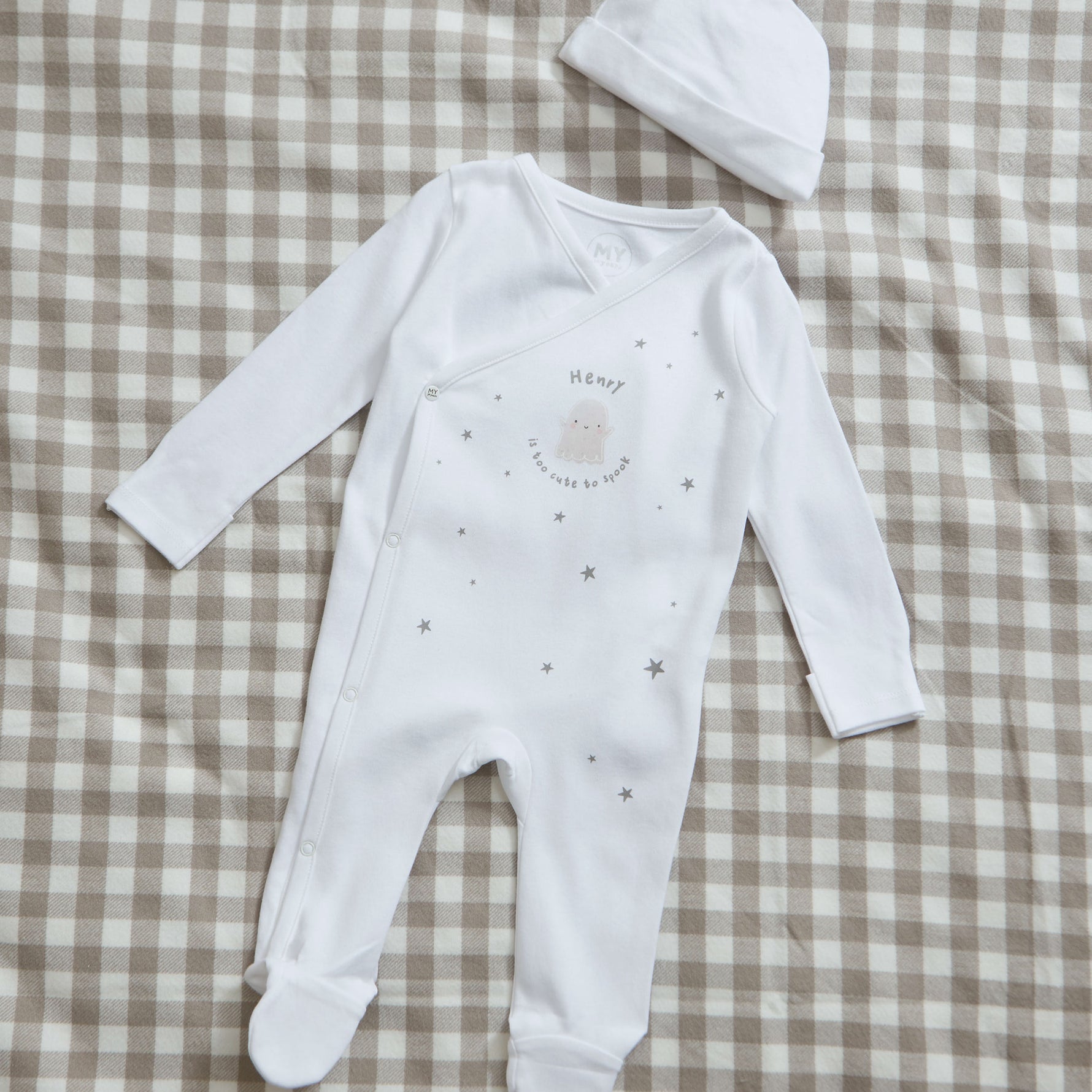 Personalised Too Cute To Spook Wrap Sleepsuit & Hat Set